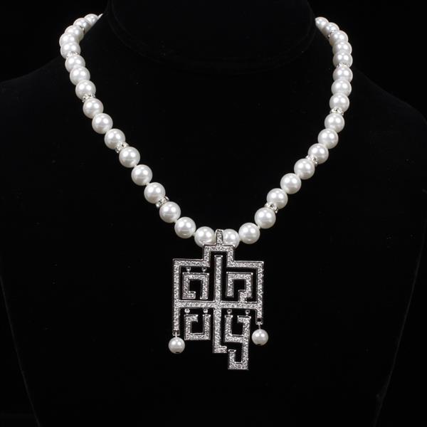 Appraisal: Sterling Faux Pearl Necklace with Pave Pendant Marked MCJC