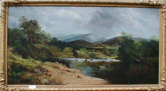 Appraisal: Style of Richard Cresswell A highland landscape with fishermen wading