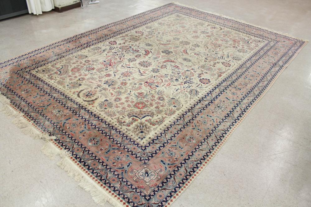 Appraisal: HAND KNOTTED ORIENTAL CARPET Indo-Persian floral Isfahan design on cream