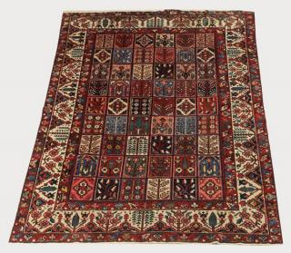 Appraisal: Hand-knotted Bakhtiari panel garden wool rug with repeating panel reserves