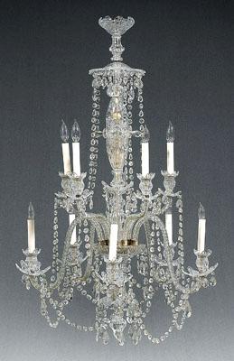 Appraisal: Georgian style ten-light chandelier clear glass with faceted prisms and