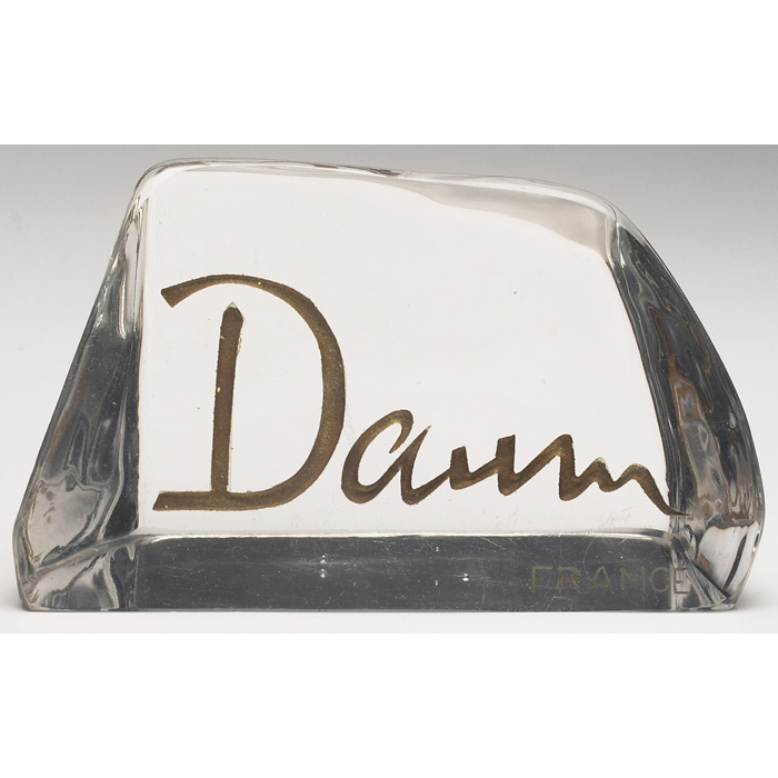 Appraisal: Daum dealer sign crystal with etched Daum France in gold