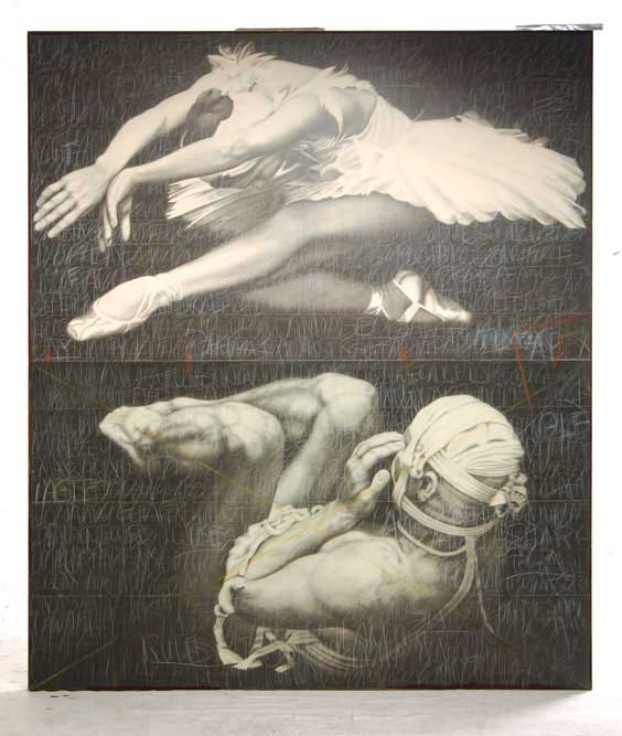 Appraisal: GRAPHITE ON CANVAS BY PICCILLO Large contemporary graphite oil on