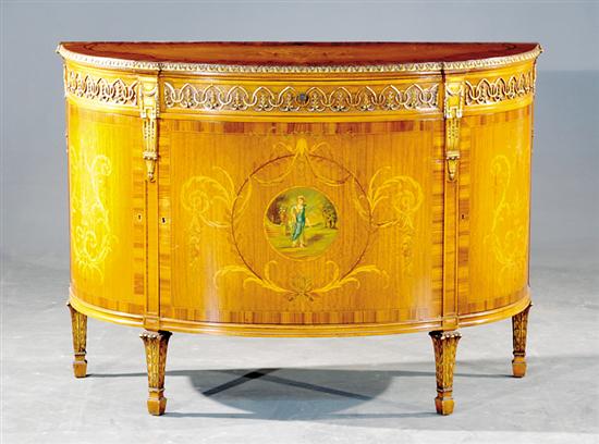 Appraisal: Adam style marquetry and mixed wood demilune commode early th