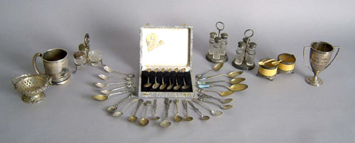 Appraisal: Silver table articles together with a group of souvenir spoons