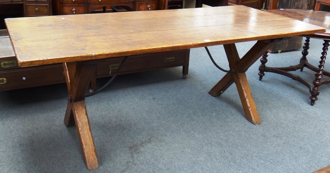 Appraisal: A th century style refectory table the plank top on