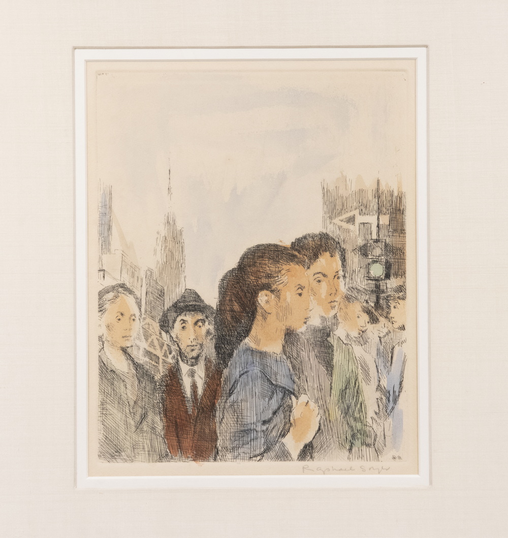 Appraisal: RAPHAEL SOYER NY - Manhattan Cross Walk with Self-Portrait Soyer