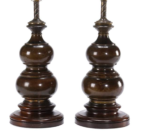 Appraisal: A pair of Italian patinated bronze balusters now as table