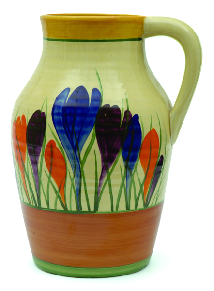 Appraisal: A CLARICE CLIFF CROCUS PATTERN LOTUS SHAPED JUG Circa Baluster