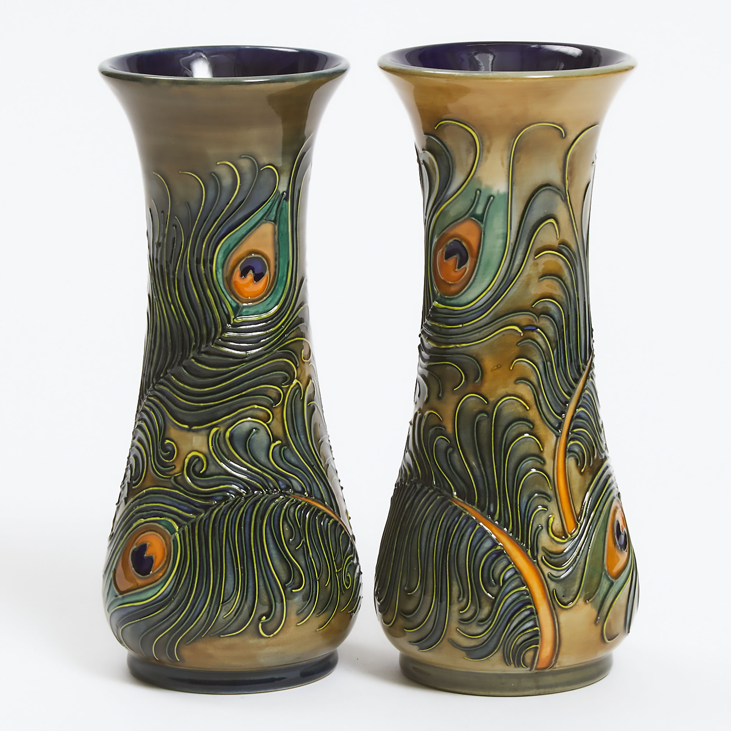 Appraisal: Pair of Moorcroft Phoenix Vases height in cm