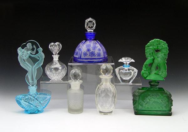 Appraisal: GREAT COLLECTION OF GLASS PERFUME BOTTLES Includes Art Deco nude