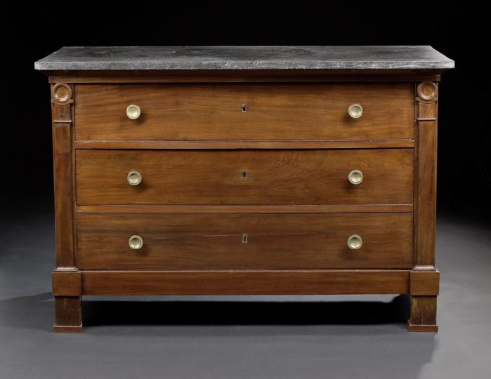 Appraisal: Empire-Style Mahogany and Marble-Top Commode mid- th century stamped Gomien