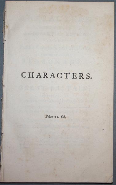 Appraisal: Colonial America Anonymous Characters Containing Impartial Review of the Public