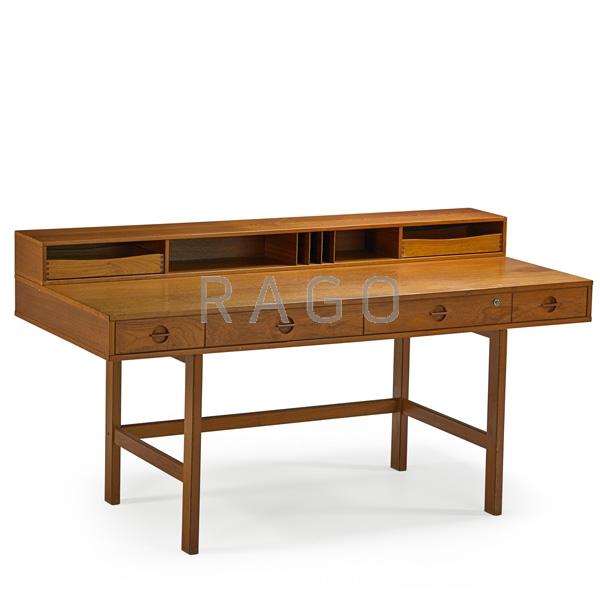 Appraisal: PETER LOVIG NIELSEN Teak flip-top desk Condition Report Some fading