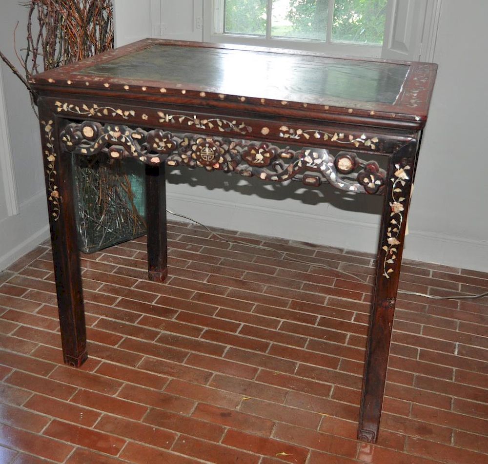 Appraisal: Chinese Red Brown Lacquered Table with mother of pearl inlay