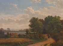 Appraisal: Continental School ca Untitled landscape with two children walking on