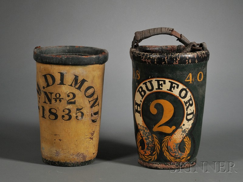 Appraisal: Two Painted Leather Fire Buckets America second quarter th century