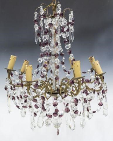 Appraisal: French crystal eight-light chandelier early th c having purple and