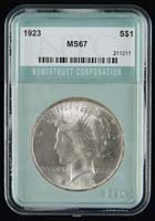 Appraisal: ONE GRADED CASED PEACE SILVER DOLLAR Graded by NTC MS