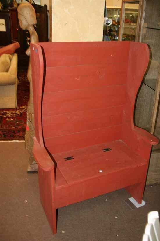 Appraisal: PAIR OF RED PAINTED PINE OUTDOOR BENCHES WITH LIFT TOP