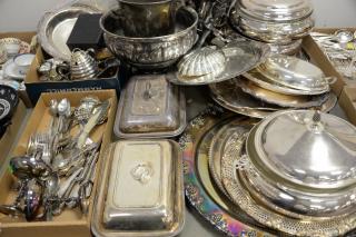 Appraisal: Large group of silverplate to include serving pieces covered tureens