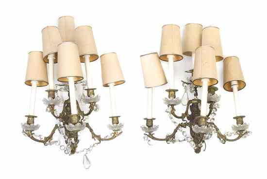 Appraisal: A Pair of French Gilt Bronze Six-Light Sconces each backplate