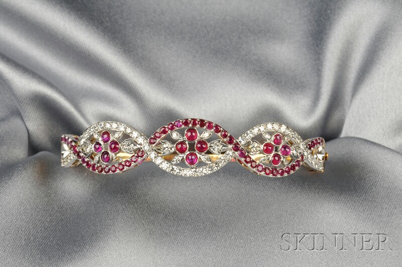 Appraisal: kt Gold Ruby and Diamond Bracelet Spritzer Fuhrmann the hinged