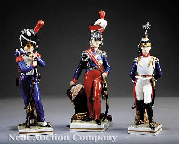 Appraisal: Three Frankenthal Porcelain Napoleonic Military Figures early th c polychrome