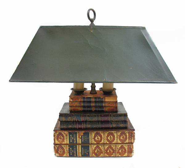 Appraisal: A leatherbound book form table lamp height in