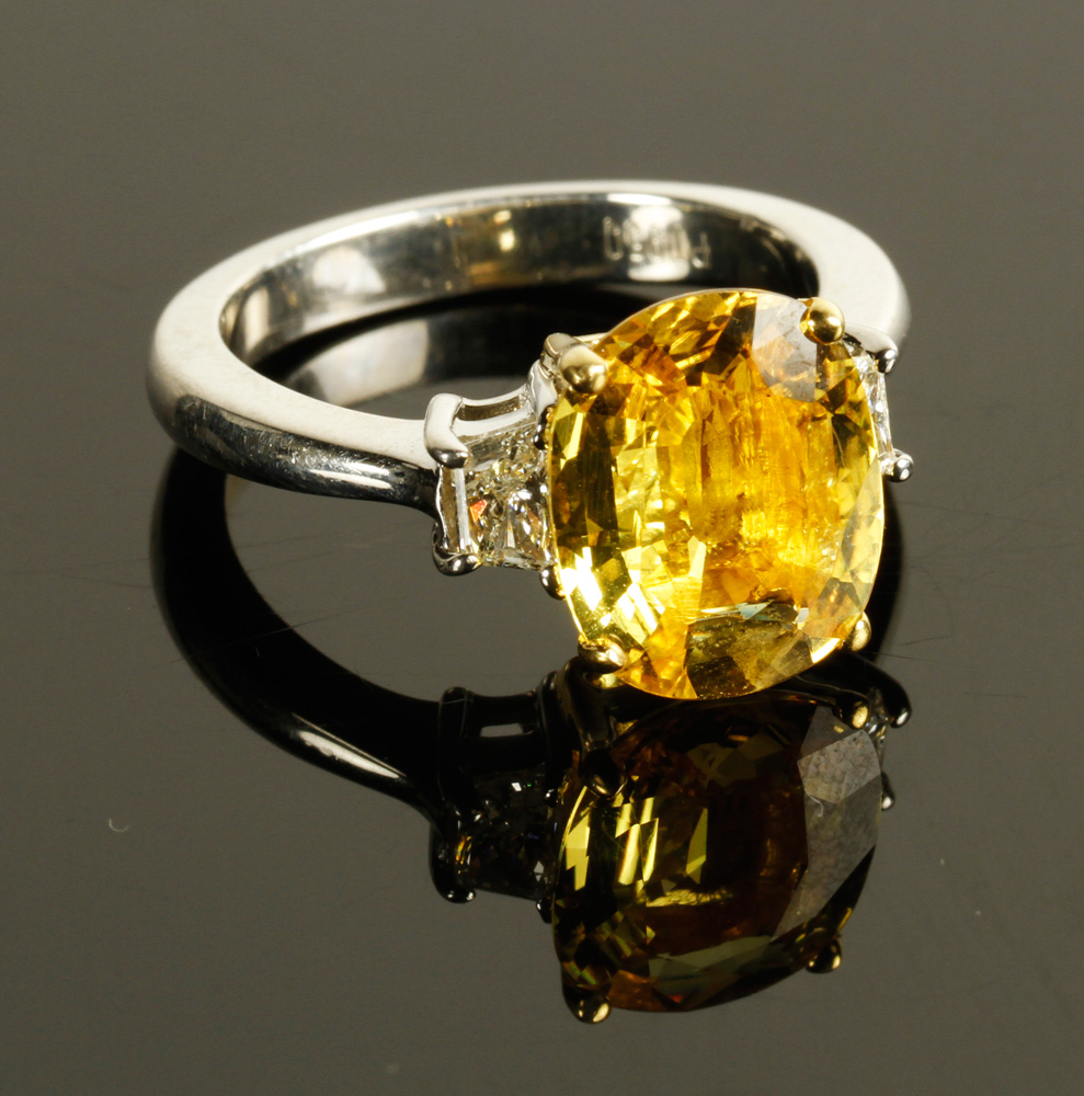 Appraisal: - Platinum Diamond and Yellow Sapphire Ring Platinum diamond and