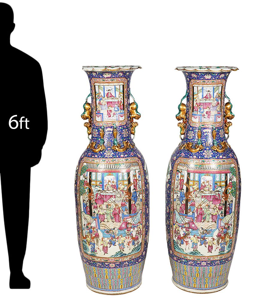 Appraisal: Pr Large Chinese Famille Rose Floor Vases Pair of large