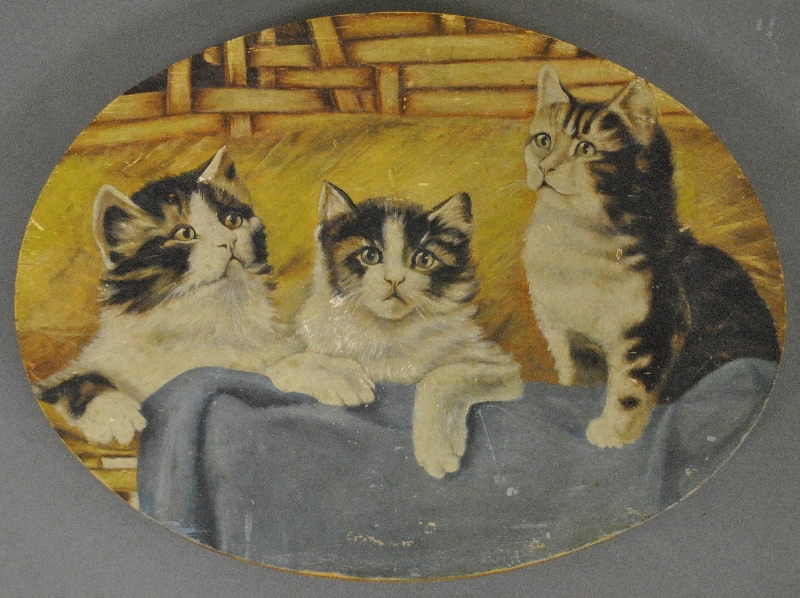 Appraisal: - Oil on maple painting of kittens late th c