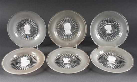 Appraisal: Set of six French probably Baccarat molded and partially frosted