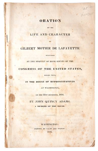 Appraisal: Adams John Quincy Oration on the Life and Character of