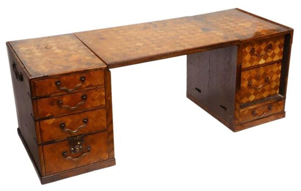 Appraisal: Japanese parquetry traveling writing desk late th early th c