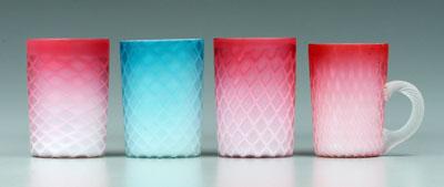 Appraisal: Four mother-of-pearl tumblers cups all diamond quilted two cranberry tumblers