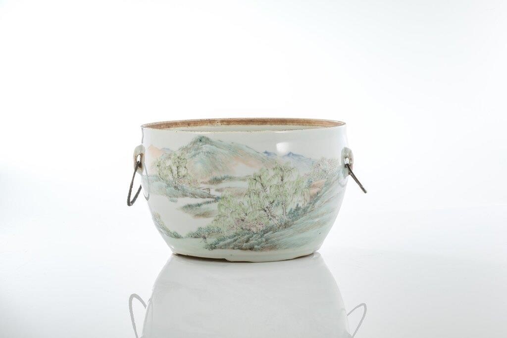 Appraisal: Chinese in light famille rose palette finely painted with mountain