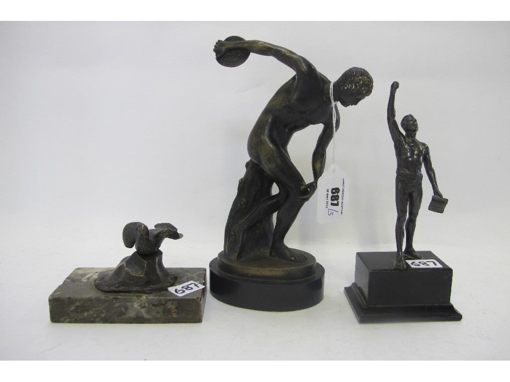 Appraisal: Bronze figure of a discus thrower another of a bird