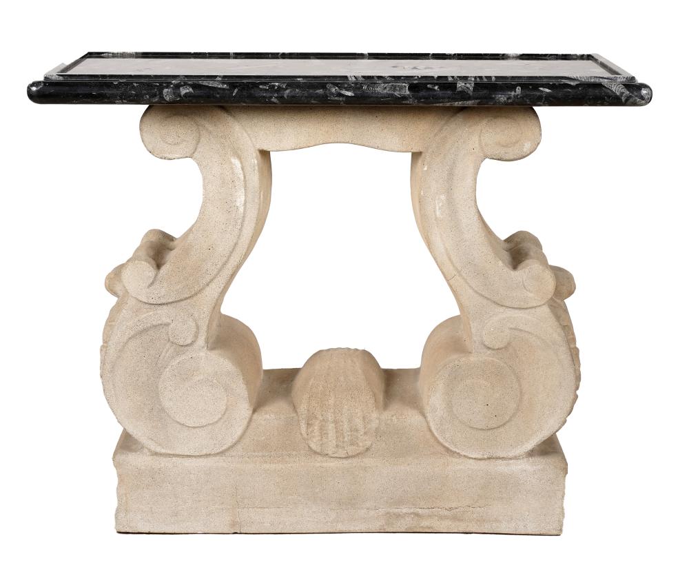 Appraisal: MARBLE CAST STONE CONSOLE TABLElate th century the top affixed