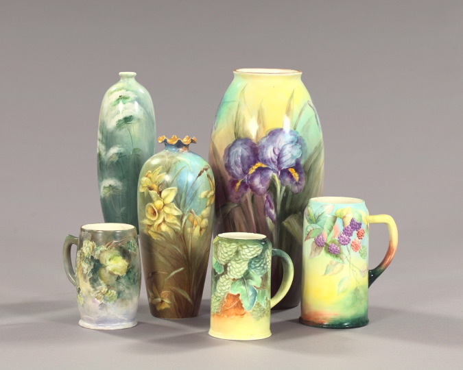 Appraisal: Six-Piece Collection of Hand-Painted American Belleek Porcelain including a fine