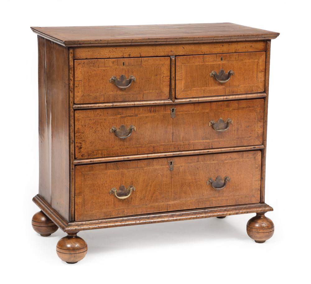 Appraisal: Diminutive William and Mary Herringbone Banded Walnut Chest of Drawers