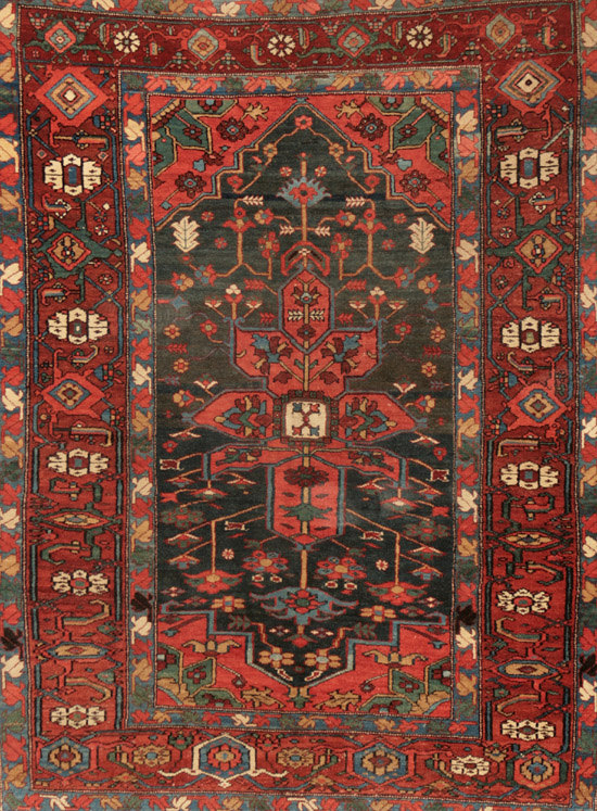 Appraisal: Heriz Rug Second Quarter th Century Shaded green ground with