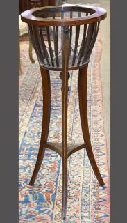 Appraisal: Regency style inlaid jardinere on stand having a reticulated basket