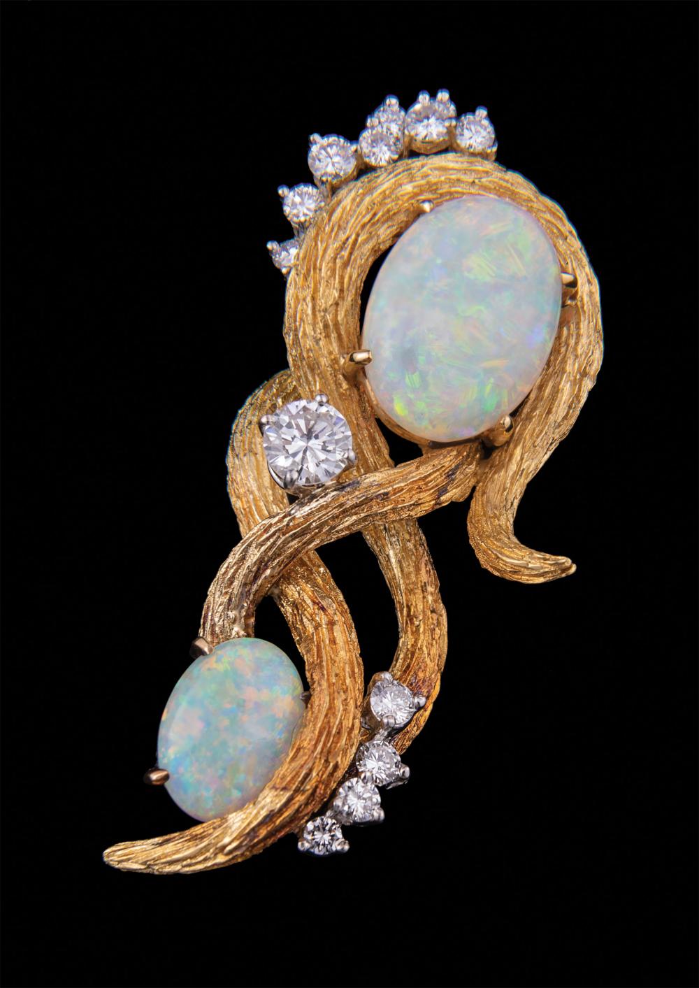 Appraisal: Fine kt Yellow and White Gold Opal and Diamond Brooch