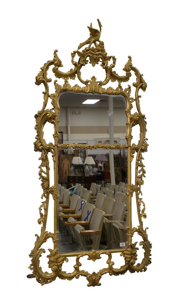 Appraisal: Carved and Gilt Chippendale Two Part Mirror with phoenix bird