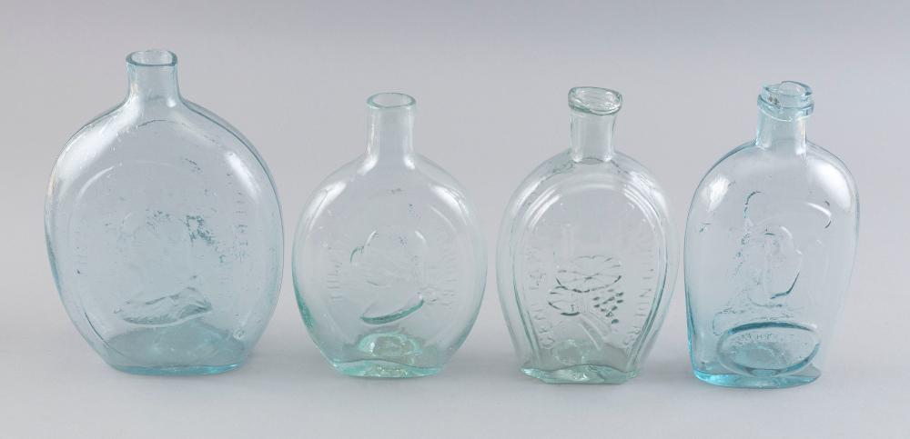 Appraisal: FOUR AMERICAN HISTORICAL GLASS FLASKS TH OR TH CENTURYFOUR AMERICAN