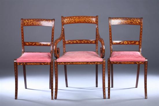 Appraisal: SET SIX DUTCH NEOCLASSICAL STYLE MARQUETRY INLAID WALNUT DINING CHAIRS