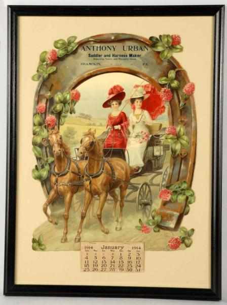 Appraisal: Urban Saddle Harness Maker Calendar Description Beautiful embossed cardboard sign