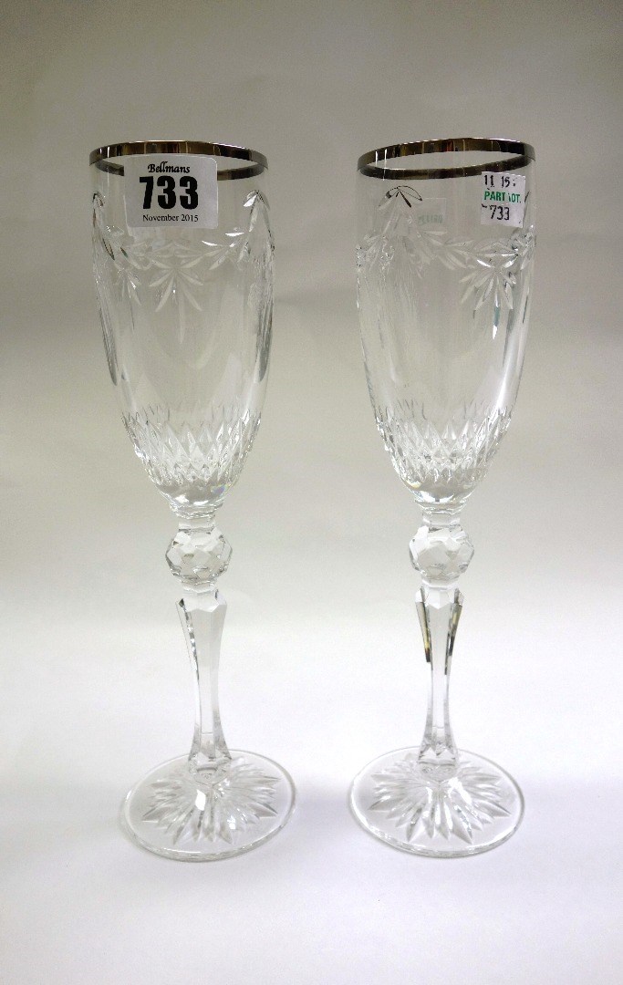 Appraisal: A pair of Waterford cut glass champagne flutes with facet