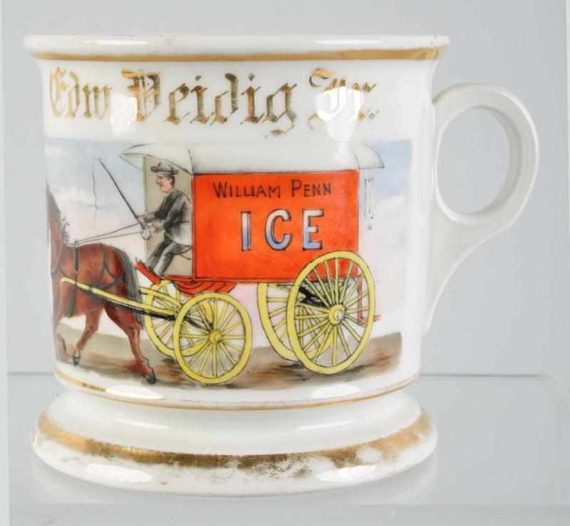 Appraisal: Horse-Drawn Ice Wagon with Driver Shaving Mug Description Gilt name